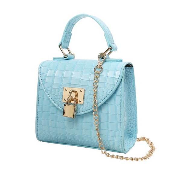 🎉HP3/15 Mini Aqua Croc Embossed Chain Satchel Bag - Picture 1 of 4